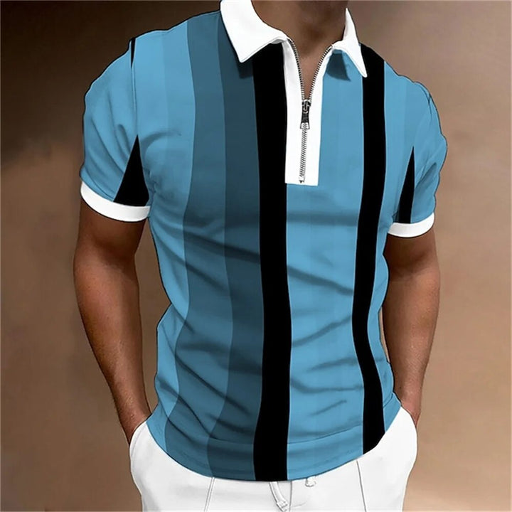 Striped long-sleeve polo shirt for men, ideal for all-day comfort