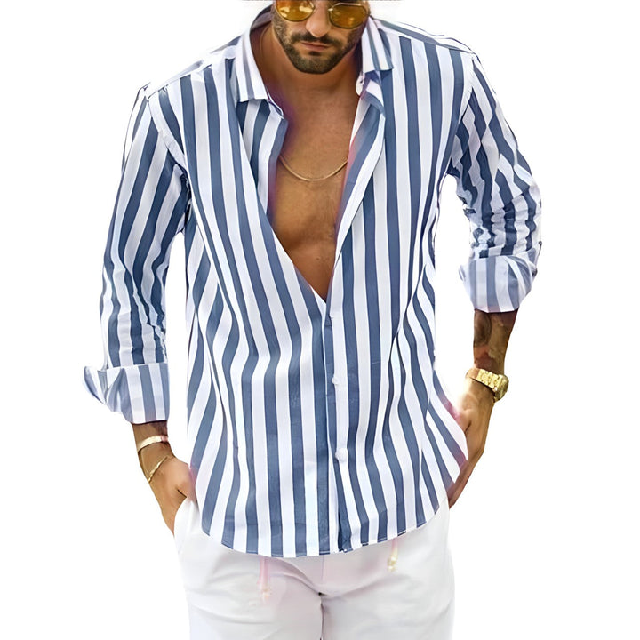Lightweight & breathable men's striped shirt, ideal for summer comfort & everyday fashion.