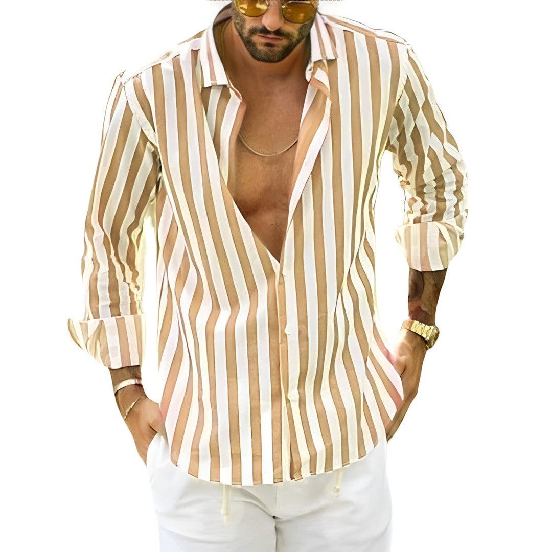 Comfortable men's striped summer top, soft & breathable for hot weather casual wear.