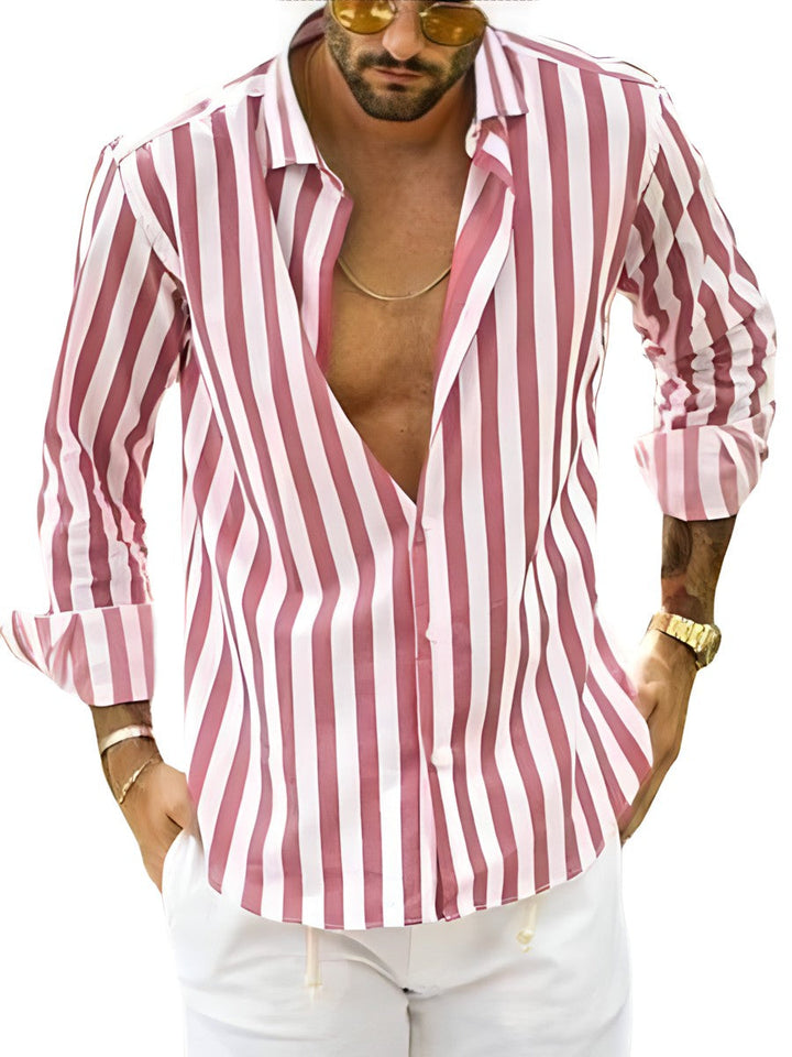 Classic striped men's casual short-sleeve shirt, stylish for summer vacation & everyday.