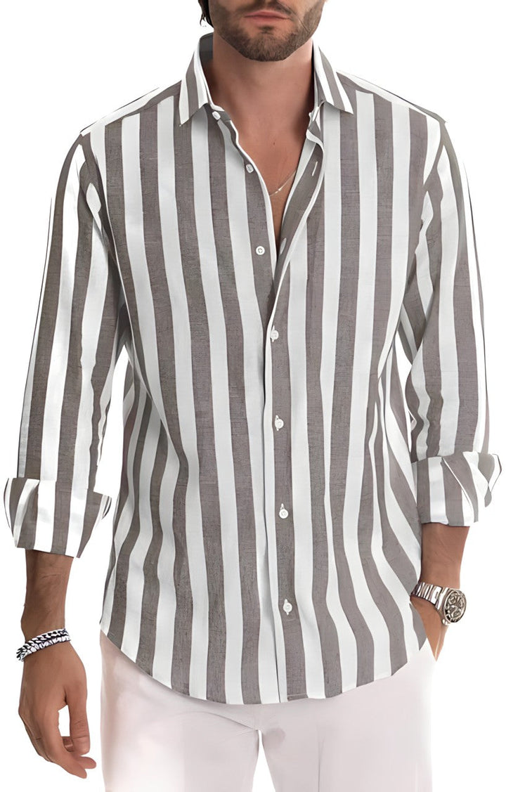Men's casual striped short-sleeve shirt, breathable & lightweight for summer everyday fashion.