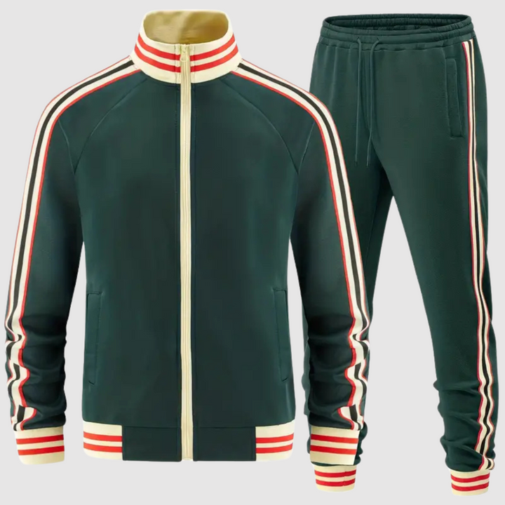 Men's comfortable striped tracksuit set, perfect for casual wear, includes a zipper jacket & sport pants.