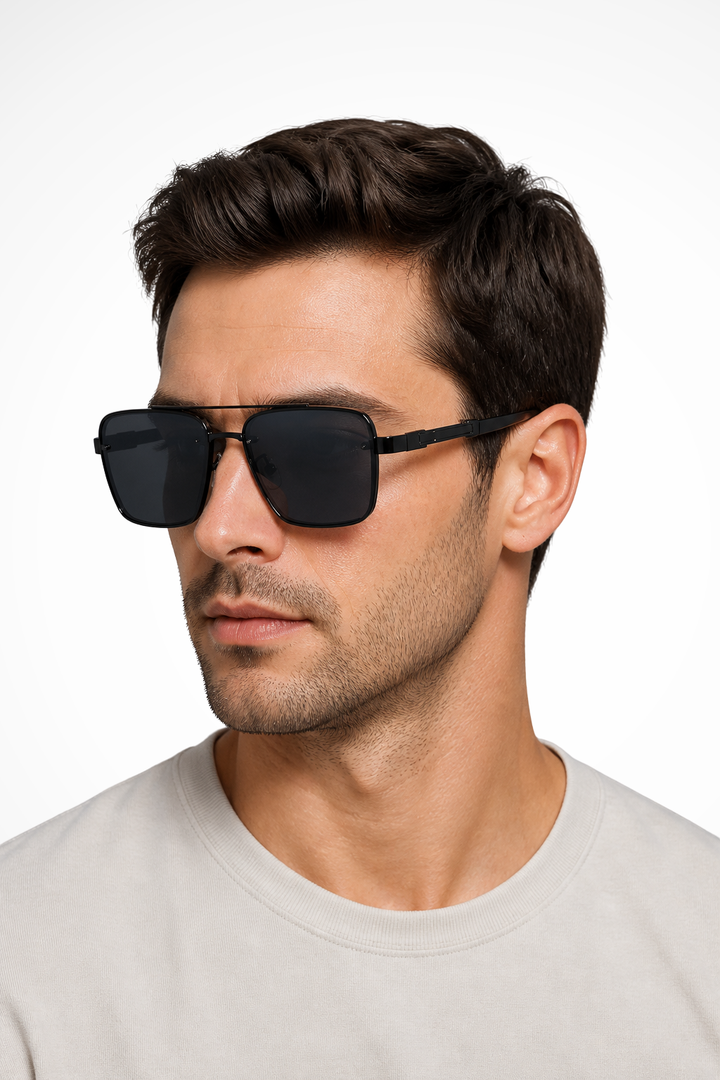 Classic men's aviator square gold frame sunglasses with gradient lenses. Offers stylish eye protection.