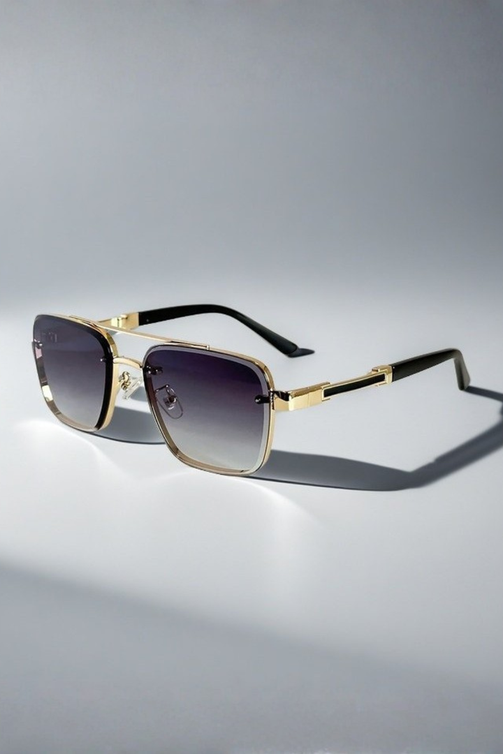 Men's sophisticated square aviator sunglasses. Gold metal frame & gradient lenses. Perfect stylish eyewear.