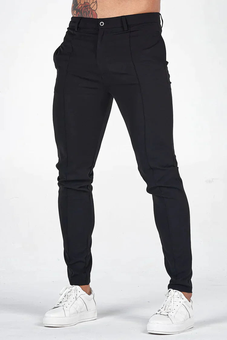 Gray men's slim fit chino pants, versatile for office or casual outings. Modern & comfortable everyday wear.