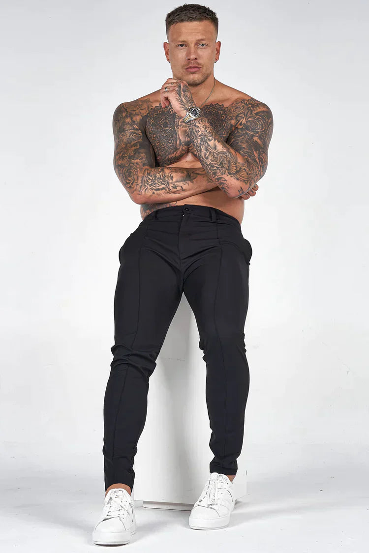 Versatile beige slim fit chino pants for men, great for daily wear, office, or dressy events. Stylish & comfy.