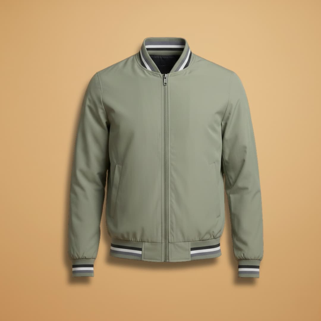 Men's stylish black bomber jacket with stand collar, perfect for versatile everyday wear.