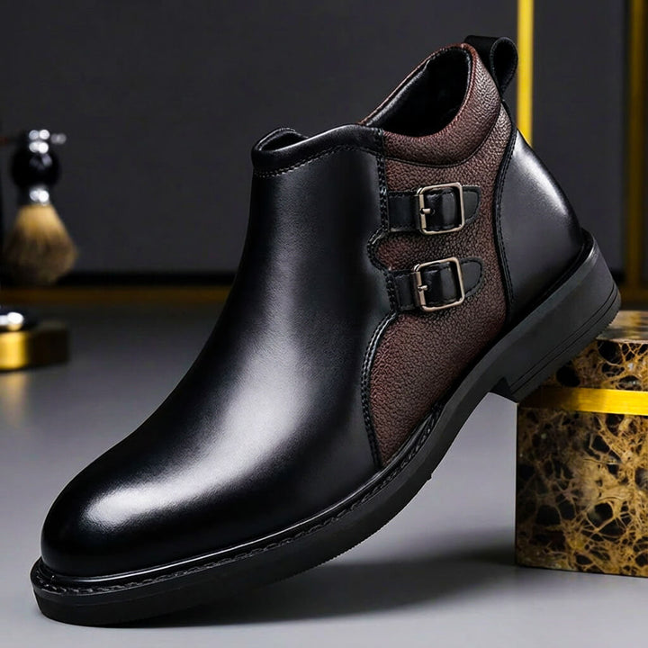 Refined smart-casual footwear: Men's double buckle ankle boots