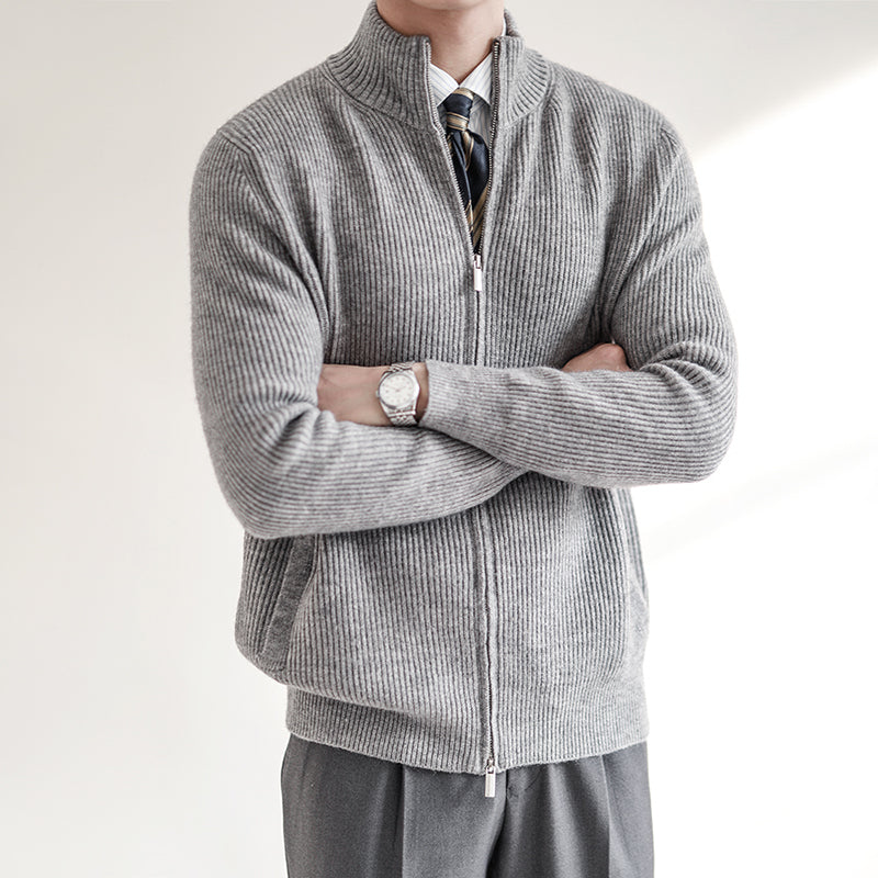 Stylish men's textured zip cardigan. Slim fit outerwear, perfect for elevating casual & smart casual looks.
