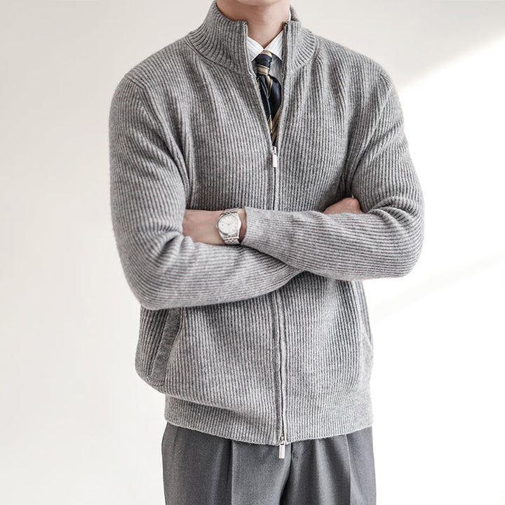 Stylish men's textured zip cardigan. Slim fit outerwear, perfect for elevating casual & smart casual looks.
