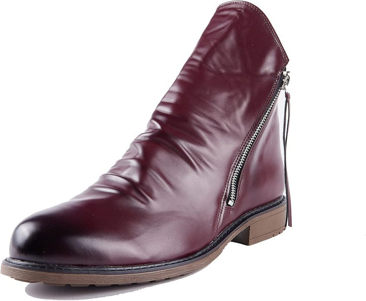 Sleek black men's zipper boots, fashionable and comfortable all-season footwear.