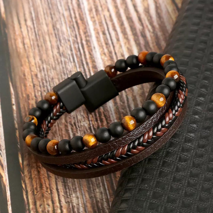 Fashionable men's bracelet set, an ideal gift for him. Modern, stackable wristwear for casual or elegant mens style.