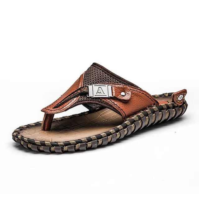 New men's stylish leather flip-flops for ultimate summer comfort. Versatile casual shoes for any occasion.