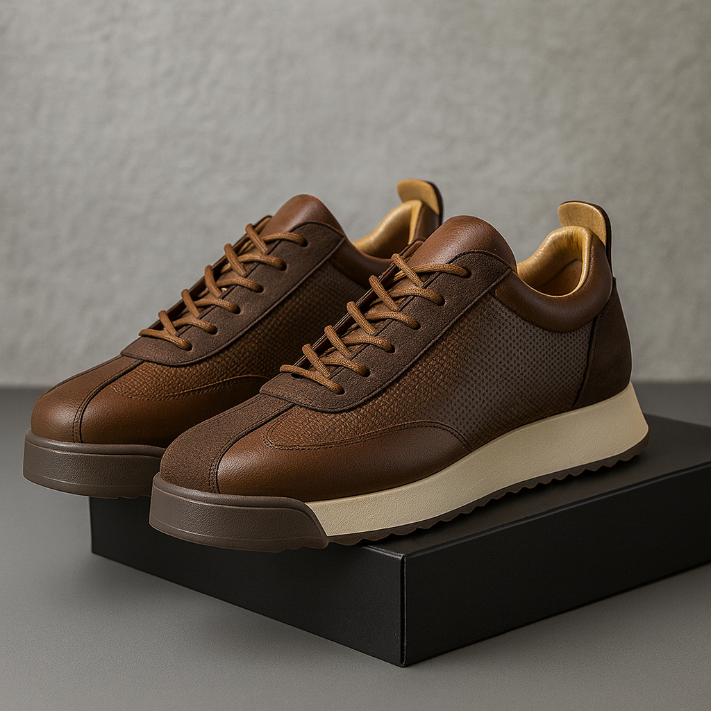 Durable men's everyday wear leather sneakers with non-slip cushioned sole