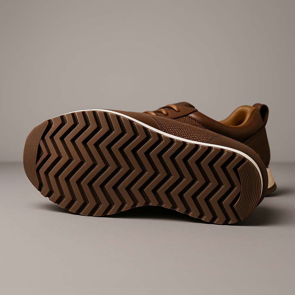 Side view of men's fashionable leather sneakers featuring a secure lace-up closure