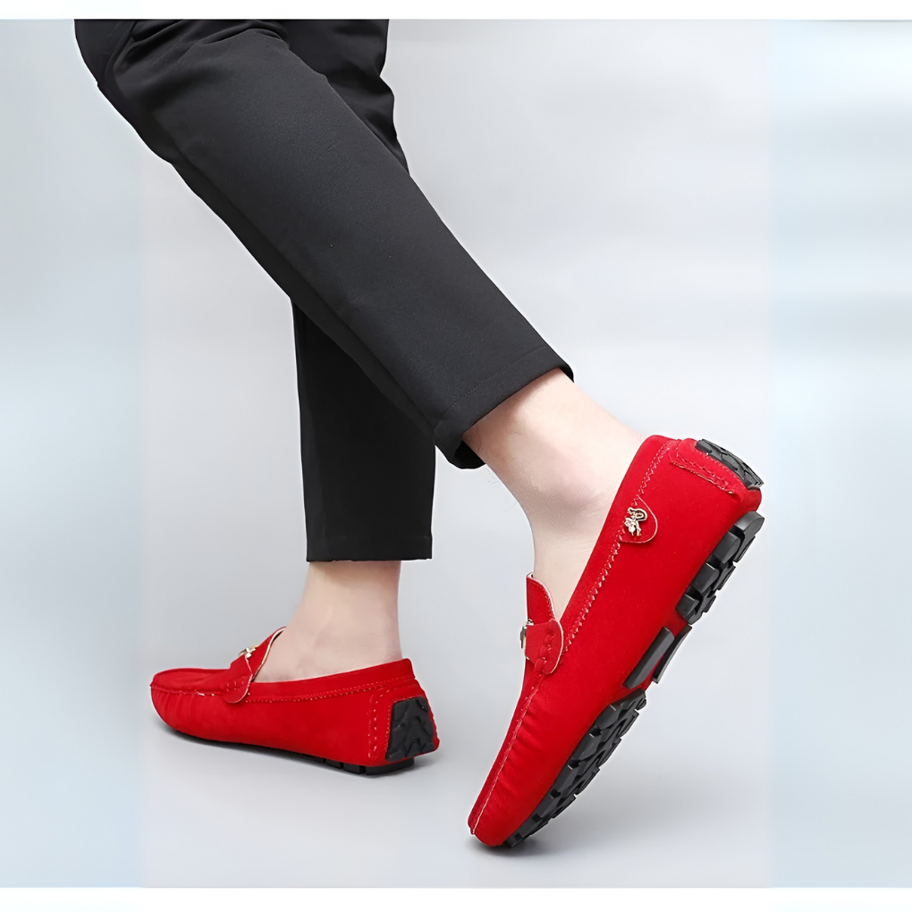 Premium men's brown suede slip-on moccasins, offering ultimate comfort and sleek casual style.