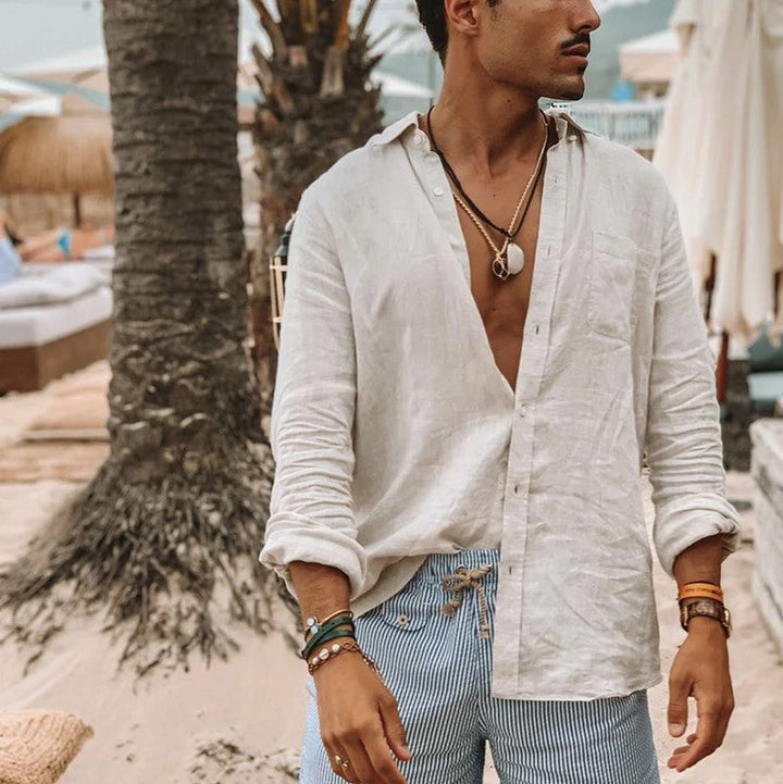 Comfortable men's button-up long sleeve shirt for casual everyday wear. Stylish and soft.