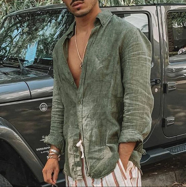 Men's fashionable button-up long sleeve casual shirt, designed for comfort and everyday style.