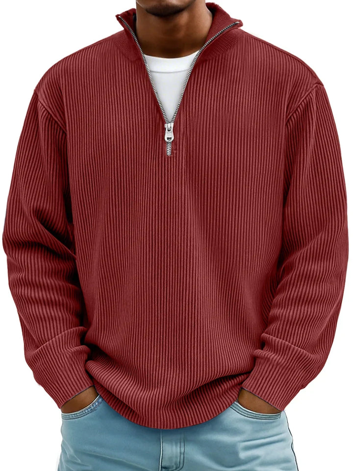 Men's stylish casual half-zip ribbed knit sweater, long sleeve pullover for everyday comfort.