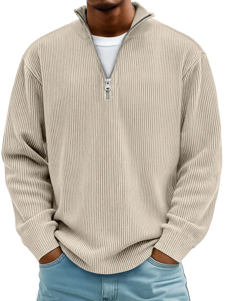 Men's stylish casual half-zip ribbed sweater. Long sleeve pullover for everyday fashion.