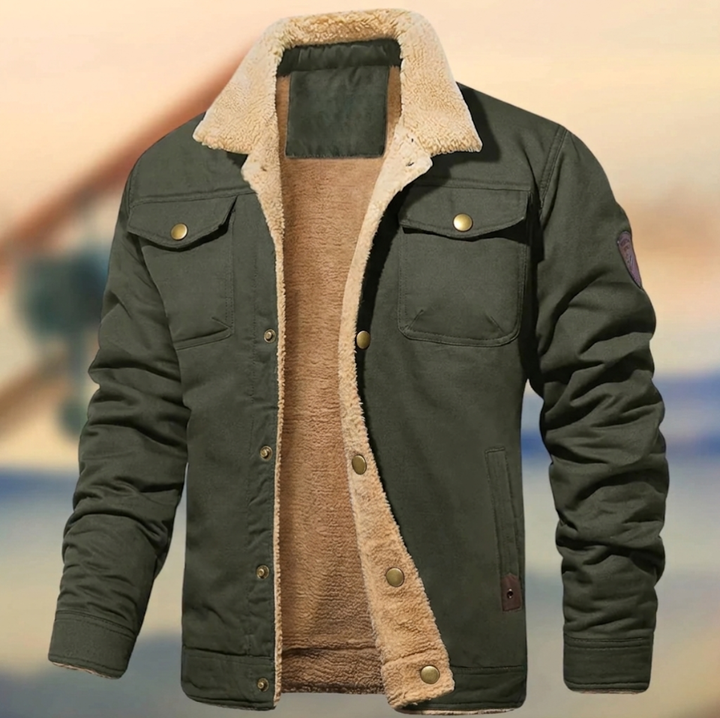 Men's stylish casual jacket with warm sherpa collar, perfect for fall & winter outerwear.