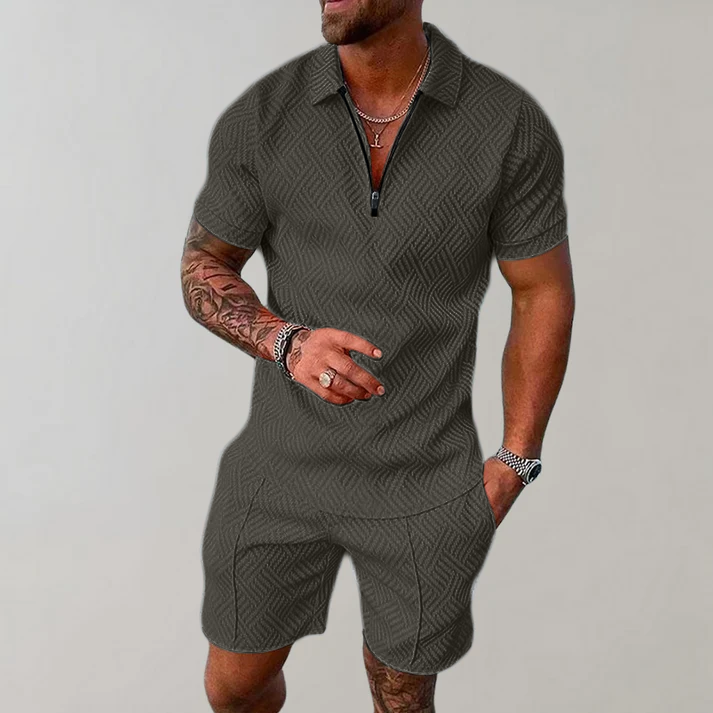 Stylish men's polo & shorts set. Breathable fabric, perfect for casual summer outings or beach vacations.