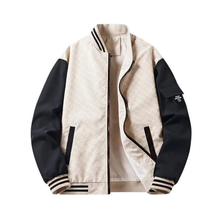 Man wearing a trendy slim-fit casual baseball jacket, a stylish & versatile choice for men's fashion.