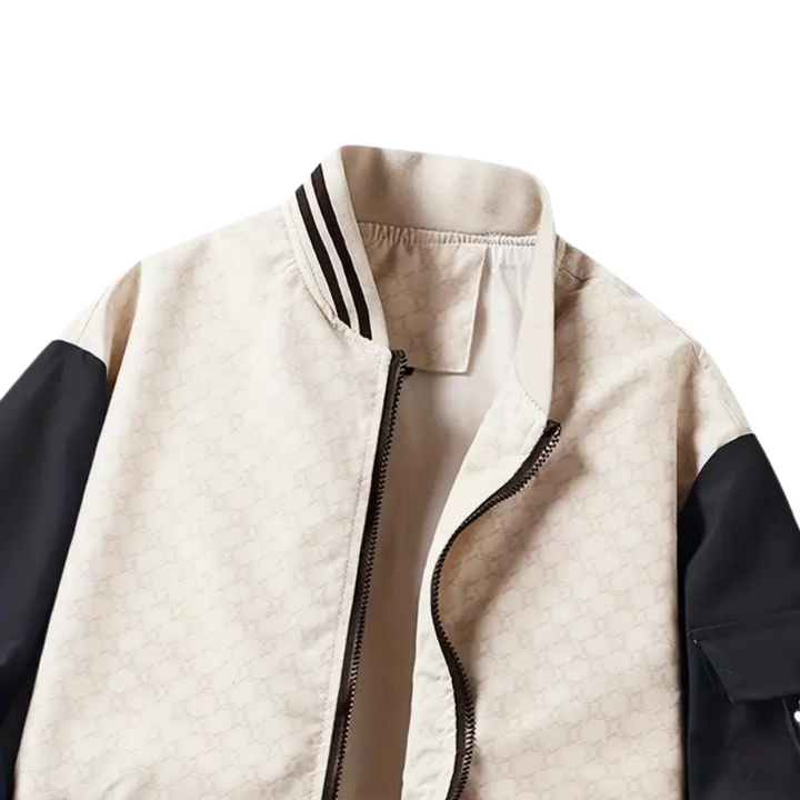 New men's casual slim-fit baseball bomber jacket. Stylish zip-up outerwear for autumn and spring fashion.