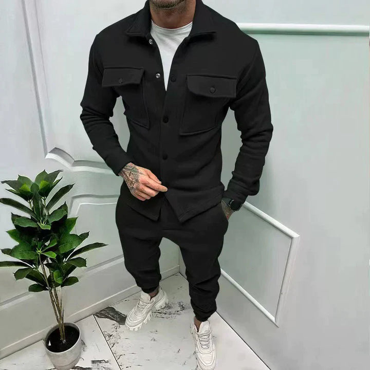 Men's stylish casual smart shirt & trousers matching set, perfect for versatile everyday wear.