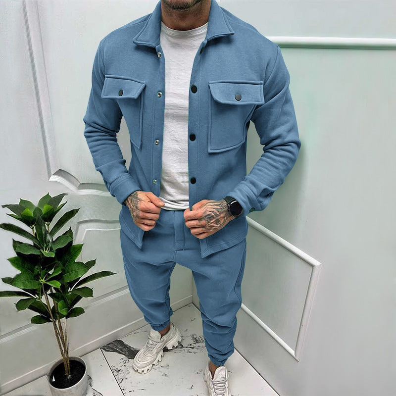 Men's matching shirt and trousers set, a comfortable and stylish smart casual everyday outfit.