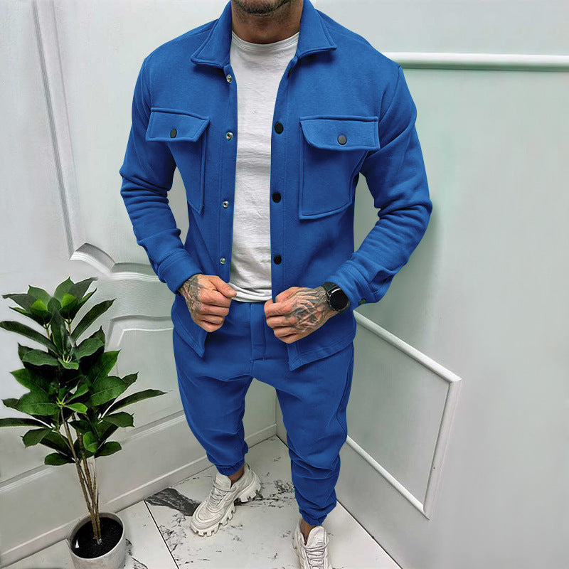 Stylish men's smart casual shirt and trousers set, a fashionable matching outfit for modern men.