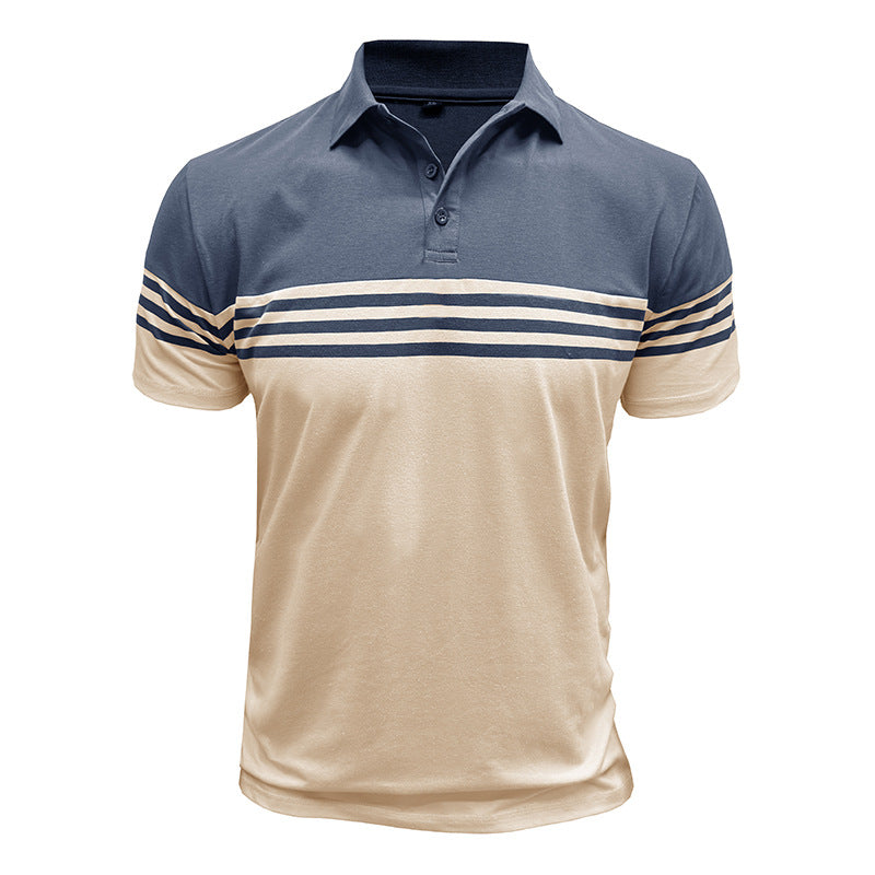Comfortable men's color block short sleeve polo. Modern fit casual top, ideal for stylish everyday fashion.