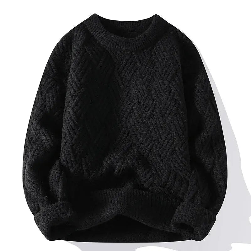 Unique textured knit men's crewneck sweater with a stylish pattern, perfect for casual wear.