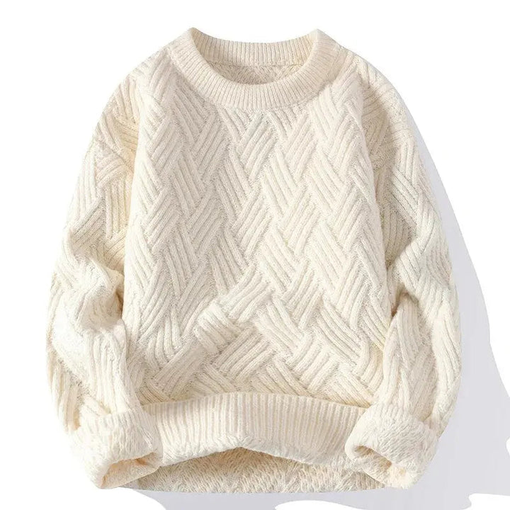 Stylish men's crewneck sweater featuring a unique all-over pattern & textured knit, comfortable.