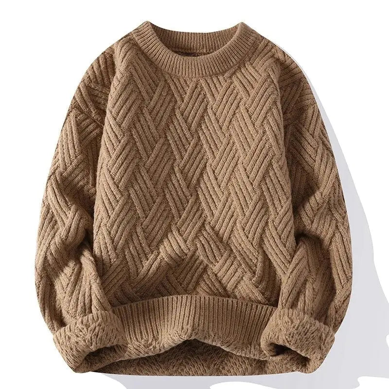 Versatile men's patterned crewneck sweater, comfortable & stylish for casual, everyday, or layered looks.