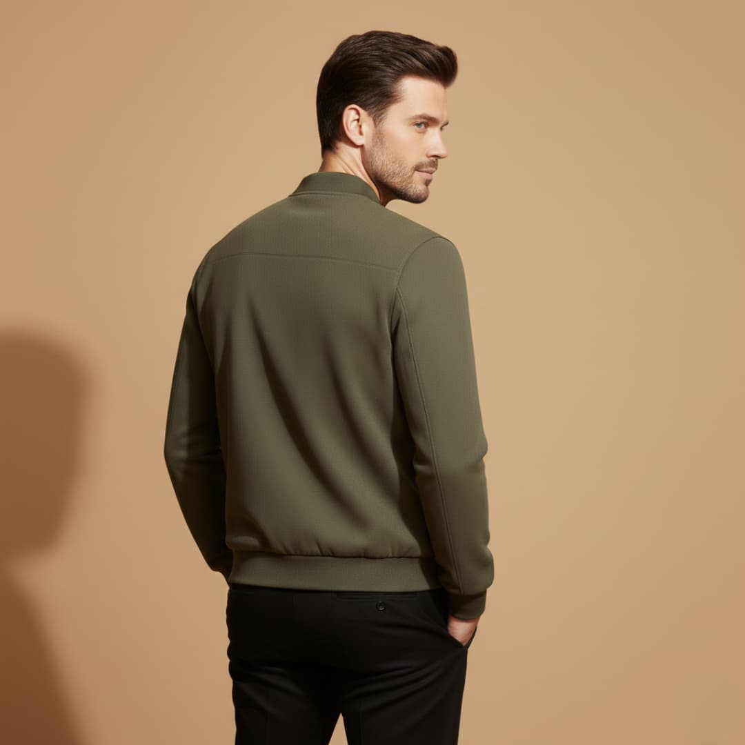 Classic men's bomber jacket in a versatile solid color. Stylish, comfortable front-zip outerwear for daily wear.