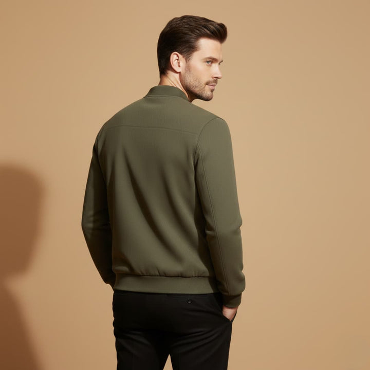 Classic men's bomber jacket in a versatile solid color. Stylish, comfortable front-zip outerwear for daily wear.
