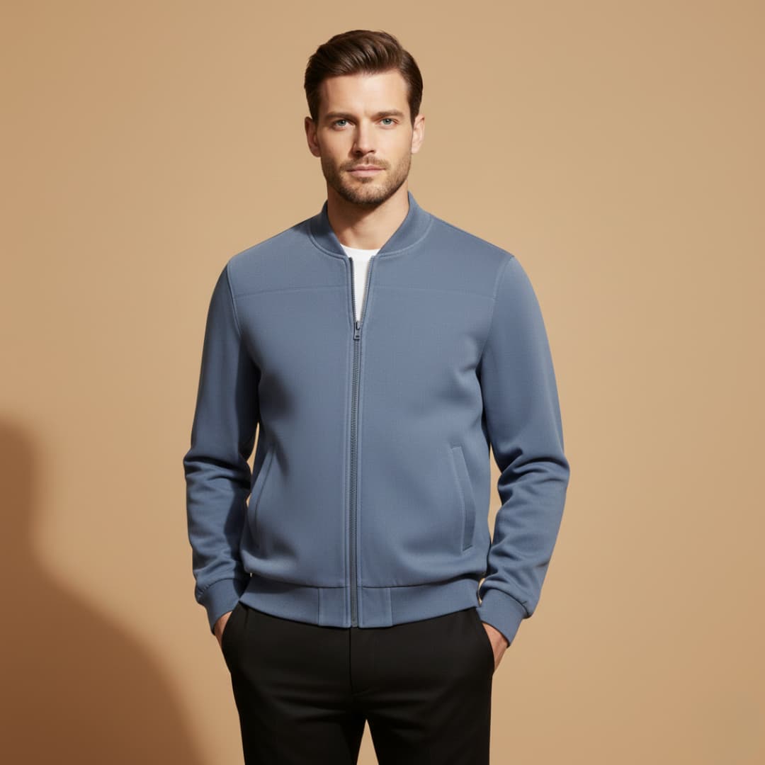 Comfortable men's everyday bomber jacket, a versatile front-zip outerwear for casual spring & fall style.