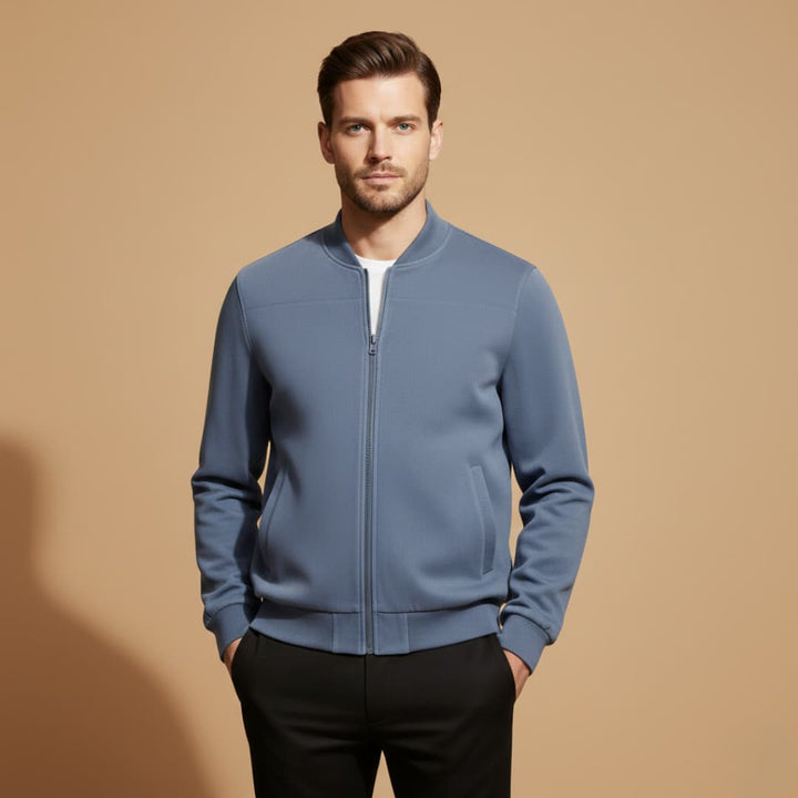 Comfortable men's everyday bomber jacket, a versatile front-zip outerwear for casual spring & fall style.