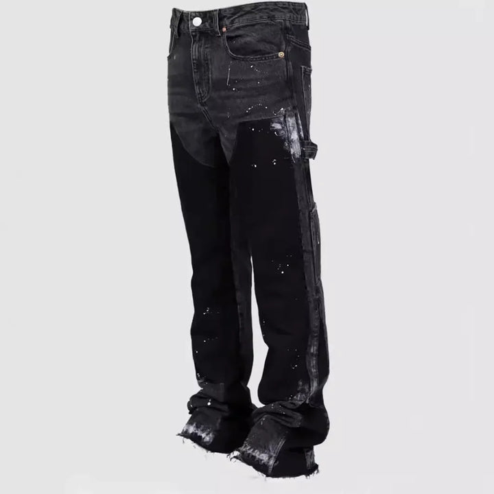 Unique men's layered look flared jeans, a stylish modern denim for contemporary men's fashion.