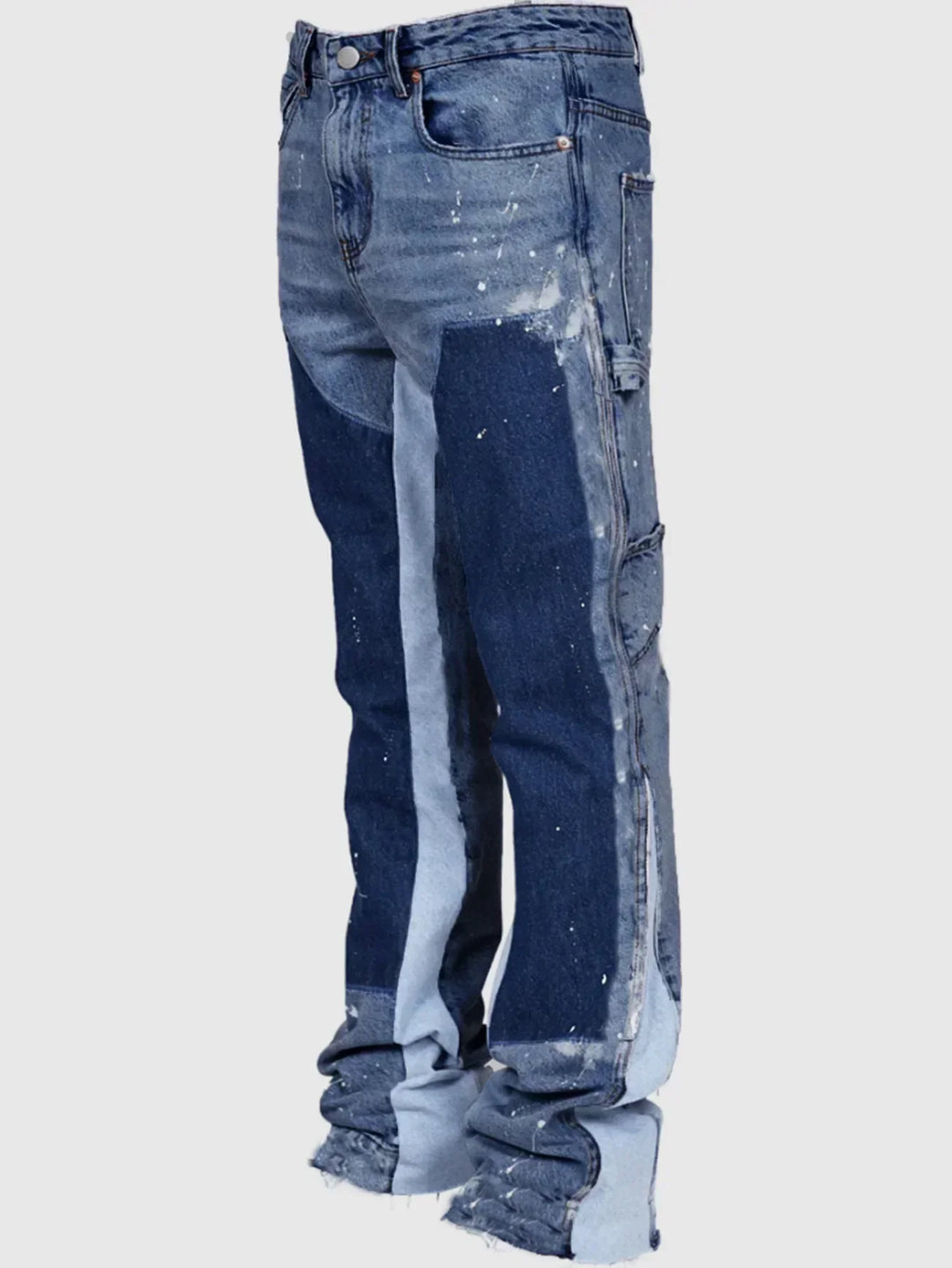 Men's comfortable flared denim jeans featuring a distinct layered look, ideal for modern casual outfits.