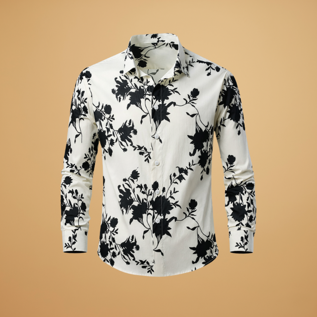 Men's stylish floral long sleeve button-down shirt for casual wear.
