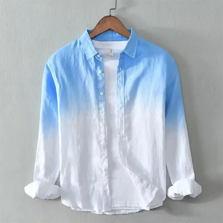 Modern men's relaxed fit long sleeve ombre gradient shirt, ideal for stylish casual and weekend summer wear.