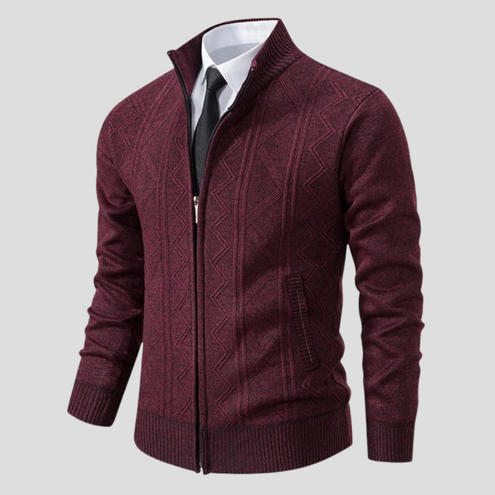 Versatile men's knit sweater cardigan, open front, long sleeve. A stylish and comfortable fall/winter layering piece.