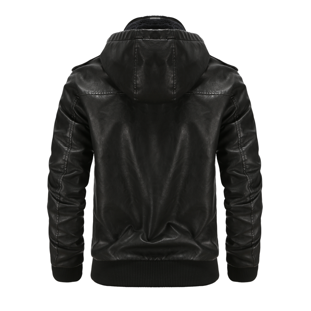 Modern men's hooded bomber jacket, a stylish piece of casual outerwear for everyday fashion.