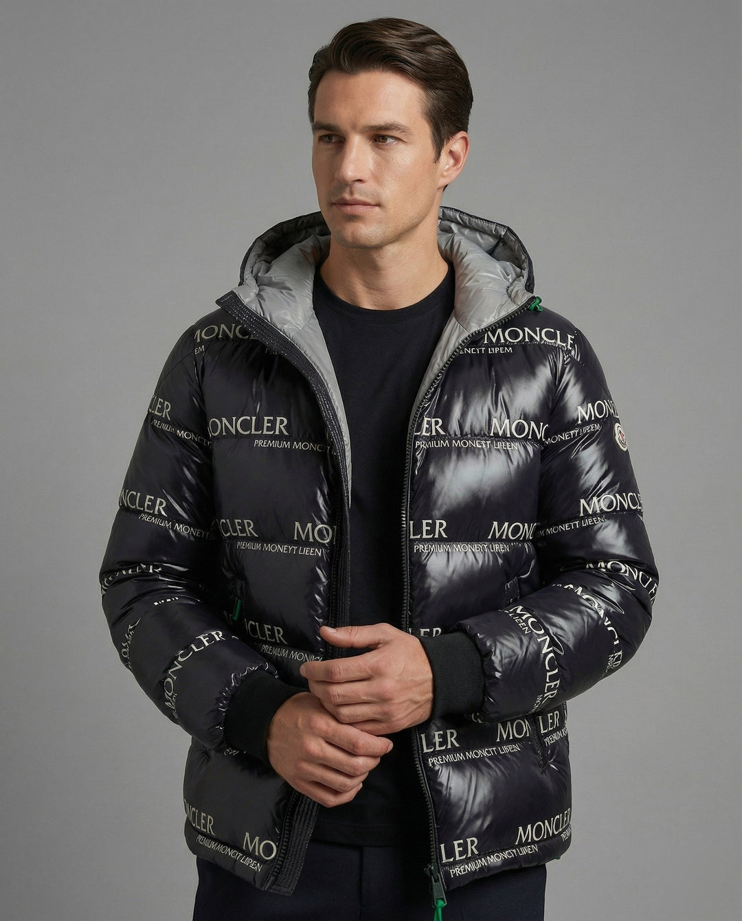 Warm men's winter coat with hood, perfect outerwear for cold weather fashion.
