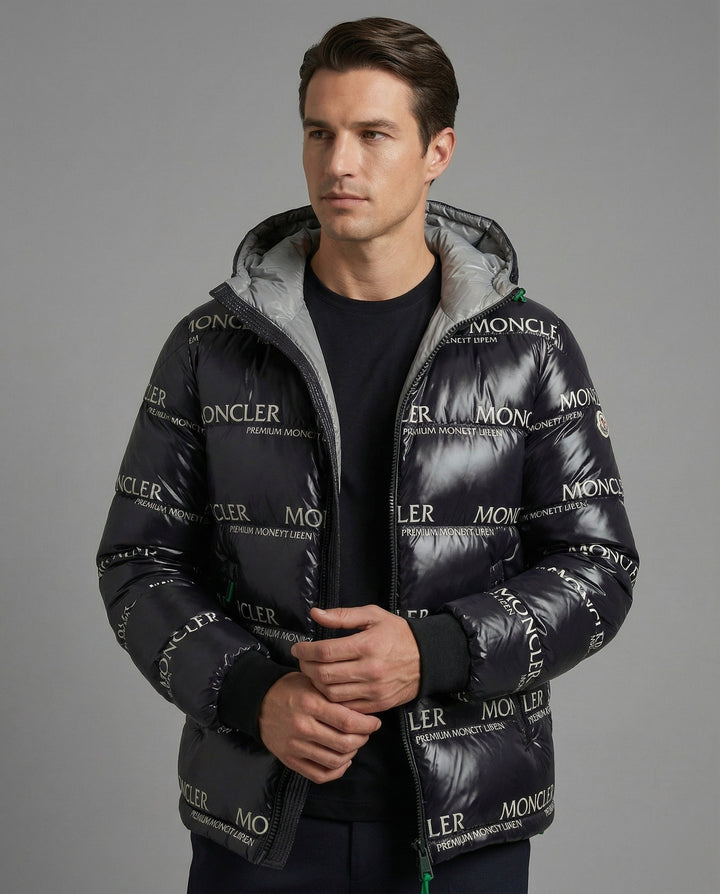 Warm men's winter coat with hood, perfect outerwear for cold weather fashion.