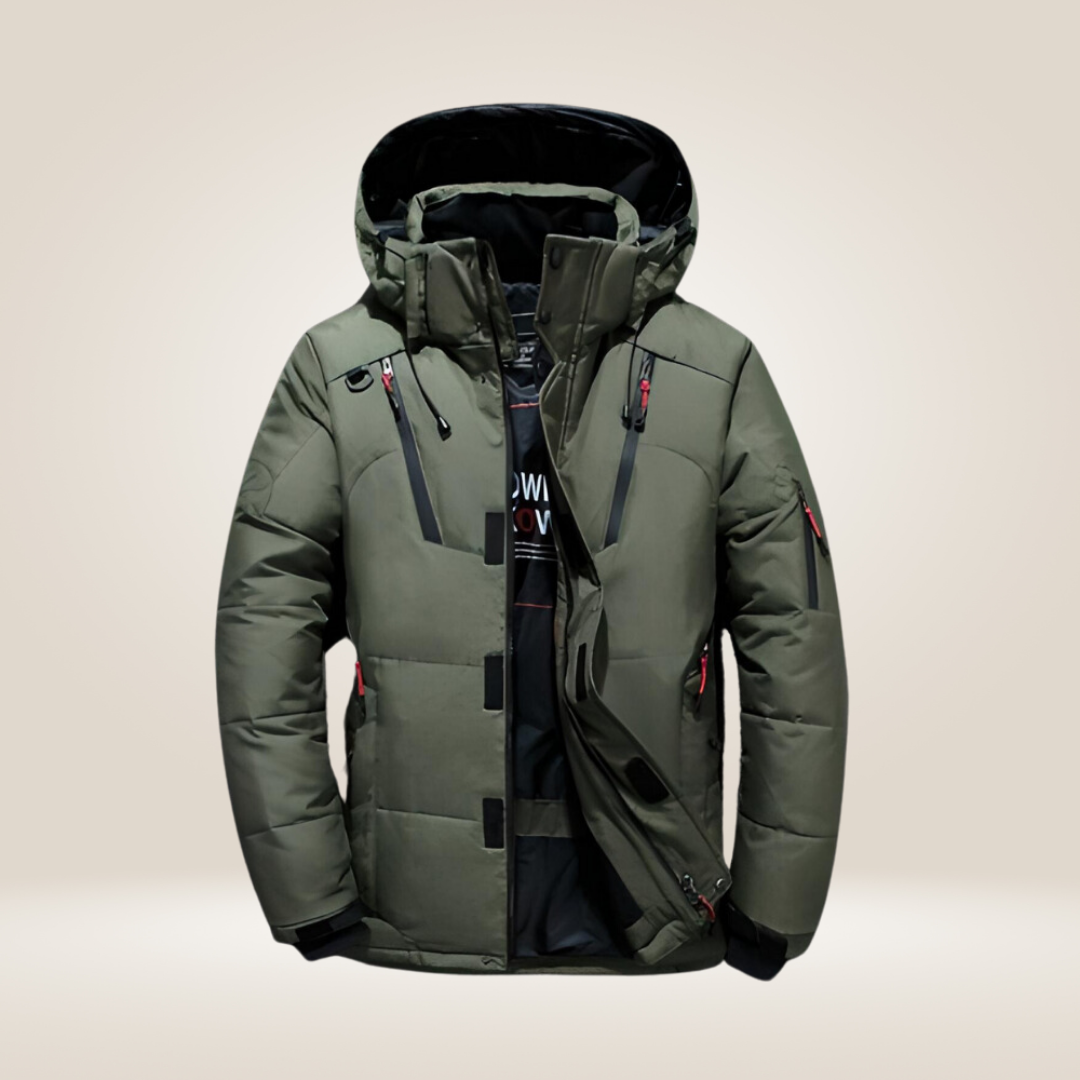 Men's weatherproof winter jacket for outdoor adventures. Stylish & warm cold weather outerwear.