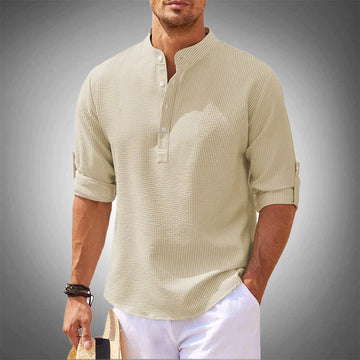 Versatile men's tailored button-down shirt, ideal for spring & summer casual or semi-formal outfits.