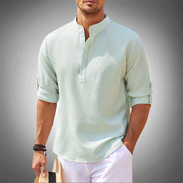 New men's stylish button-down long-sleeve shirt, tailored for modern spring/summer fashion.